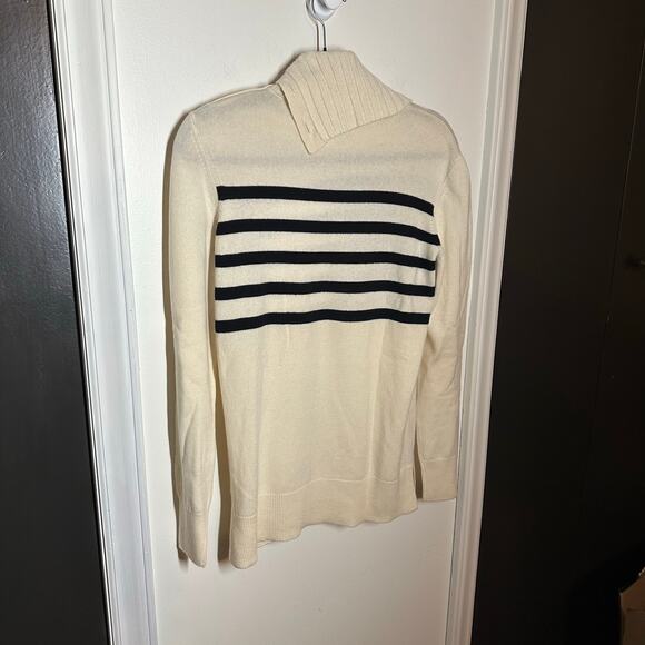 NEW Tory Burch Sandra Cream Striped Turtleneck Cowl Cashmere Sweater Size Small - Picture 12 of 14
